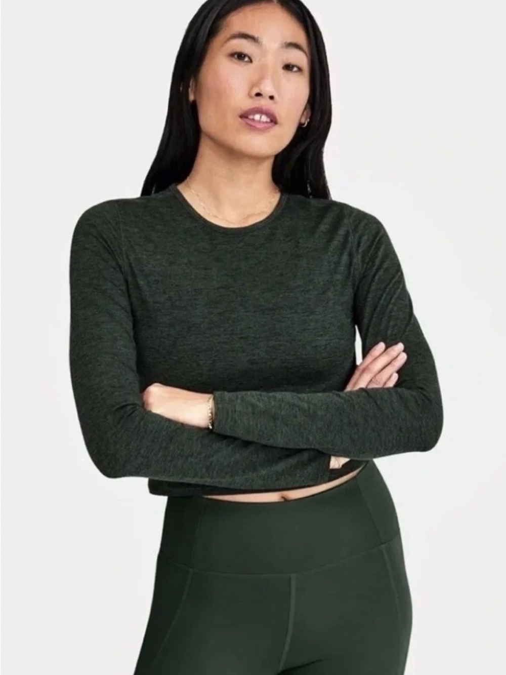 Girlfriend Collective ReSet Cropped Long Sleeve Tee - Moss Green